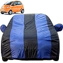 Nano Dustproof Car Cover with Mirror Pockets, Royal Blue Stripes, Taffeta Polyster,Triple Stitched, Compatible with Tata Nano Car Cover (2009 to 2019), Nano Car Accessories