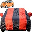 Nano Dustproof Car Cover with Mirror Pockets, Red Blue Stripes, Taffeta Polyster,Triple Stitched, Compatible with Tata Nano Car Cover (2009 to 2019), Nano Car Accessories