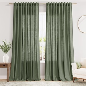 Nanspring Olive Green Linen Curtains W70xL96 Inch