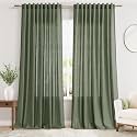 Nanspring Olive Green Linen Curtains W70xL96 Inch