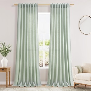 Nanspring Aqua Green Linen Curtains Semi Sheer