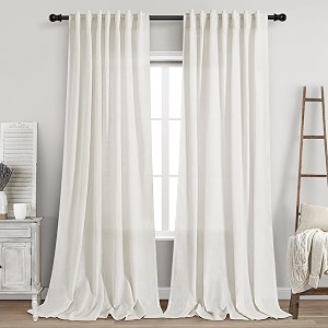 Nanspring Beige White Linen Curtains 102 Inches