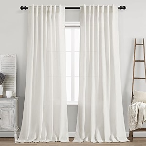 Nanspring Beige White Linen Curtains 84 Inch