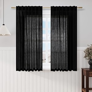 Nanspring Black Linen Sheer Curtains 54 Inch