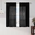 Nanspring Black Linen Sheer Curtains 54 Inch