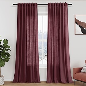 Nanspring Extra Long Burgundy Linen Curtains 132