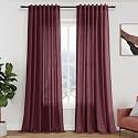 Nanspring Extra Long Burgundy Linen Curtains 126