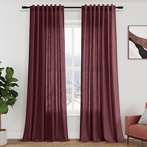 Nanspring Burgundy Linen Curtains Semi Sheer 96