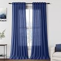 Nanspring Classic Blue Linen Curtains Semi Sheer