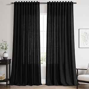 Nanspring Extra Long Black Linen Curtains W70xL108