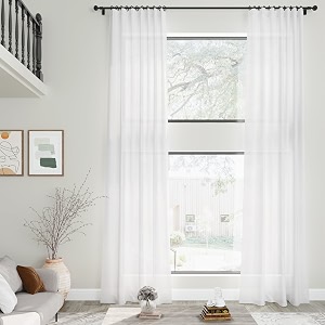 Nanspring Extra Long White Linen Curtains 240