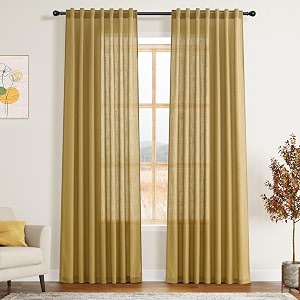 Nanspring Gold Linen Curtains 84 Inch Length