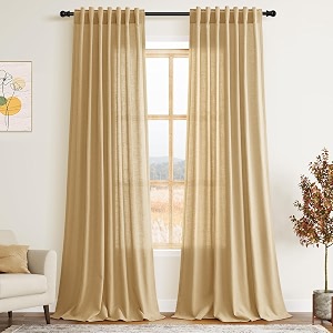 Nanspring Gold Yellow Linen Curtains 90 Inch