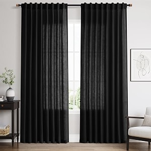 Nanspring Black Linen Curtains W60xL84 Inch Long