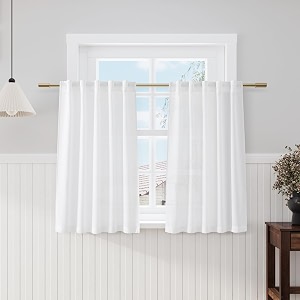 White Linen Short Curtains W29xL45 Inch for