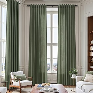 Nanspring Olive Green Linen Curtains for Living