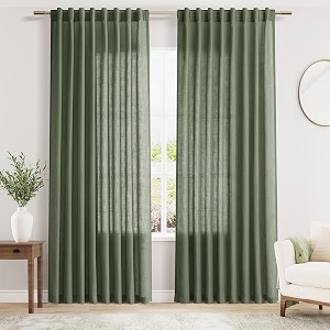 Nanspring Olive Green Linen Curtains W60xL84 Inch