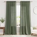 Nanspring Olive Green Linen Curtains W60xL90 Inch