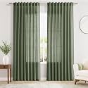 Nanspring Olive Green Linen Curtains W60xL84 Inch