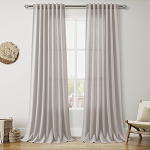 Nanspring Stone Grey Linen Curtains 102 Inches