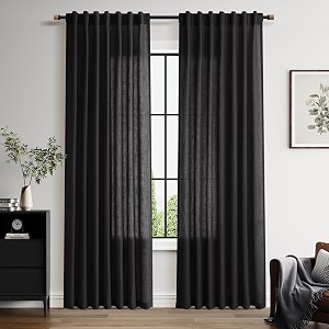 Nanspring Vintage Black Linen Curtains 84 Inch