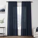 Vintage Blue Linen Curtains 84 Inch Length