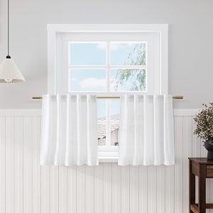 Nanspring White Linen Cafe Curtains 24 Inch