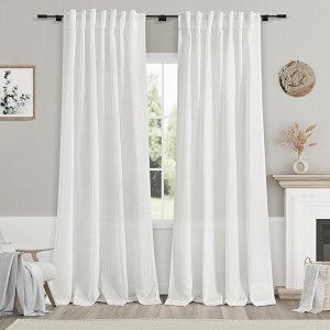 Nanspring White Linen Curtains 98 Inches Long