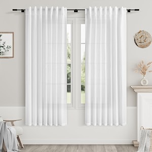 Nanspring White Linen Curtains for Bedroom Back