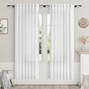White Semi Sheer Linen Curtains for Living
