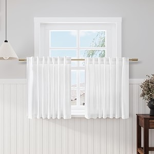 White Semi Sheer Linen Textured Valances for