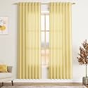 Nanspring Yellow Linen Curtains 80 Inches Long