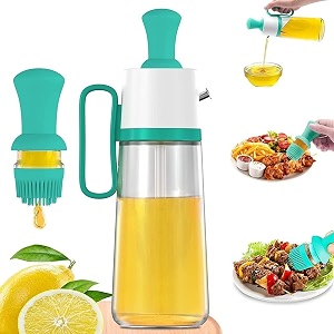 nanzu 2 in 1 glass olive oil dispenser - seasoning container for honey vinegar - kitchen bottle for cooking frying baking bbq pancake air fryer marinating