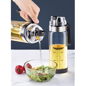 nanzu olive oil glass dispenser with silicone auto flip leak proof non-slip handle automatic cap and stopper for kitchen cooking 500ml