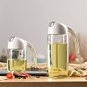 Nanzu Olive Oil Glass Dispenser - Silicone Auto Flip, Leak Proof With Non-Slip Handle, Automatic Cap and Stopper for Kitchen Cooking (600ML)