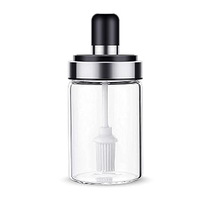 nanzu transparent glass food storage jar with brush for ghee butter oil dipper seasoning bottle jar - 250 ml i jar bottle brush