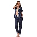 NAP BOUND 100% Cotton Women's Pajama Sets Short Sleeve Button Down Soft Pjs 2 Piece Lounge Set with Pocket Nightwear XS-XXL