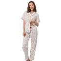 NAP BOUND 100% Cotton Women's Pajama Sets Short Sleeve Button Down Soft Pjs 2 Piece Lounge Set with Pocket Nightwear XS-XXL