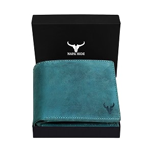 napa hide blue leather wallet for men i handcrafted i 4 creditdebit card slots i 2 currency compartments i 1 transparent id window