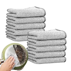 nareval wire dishwashing rags for wet and dry stainless steel scrubber non-scratch wire dishcloth reusable dishwashing rags premium scrubbing pads sponge clean for home kitchen cooktop pack of 10
