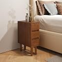 Narrow Nightstand with 3 Drawers Narrow Night Stand Solid Wood Bedside Table Mid Century Modern Nightstand Wooden End Table for Bedroom, Study, Office