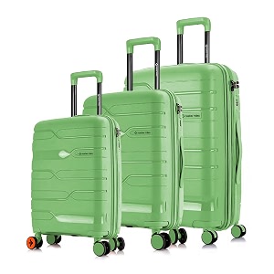 nasher miles paris hardshell-sided polypropylene luggage set of 3 avacado_green 8 wheel inline trolley bags 55 65 amp 75 cm small medium large
