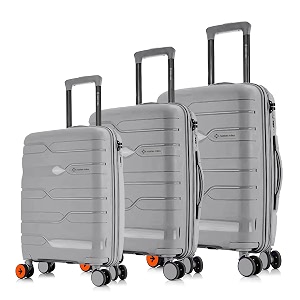 nasher miles paris hard-sided polypropylene luggage set of 3  55cm 65cm amp 75cm  8 wheels double spinner small medium amp large trolley bag for travel  suitcase grey
