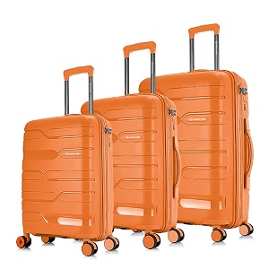 nasher miles paris hard-sided polypropylene luggage set of 3  55cm 65cm amp 75cm  8 wheels double spinner small medium amp large trolley bag for travel  suitcase orange
