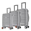 Nasher Miles Paris Hard-Sided Polypropylene Luggage Set of 3 | 55cm, 65cm &amp; 75cm | 8 Wheels Double Spinner Small, Medium &amp; Large Trolley Bag for Travel | Suitcase (Grey)