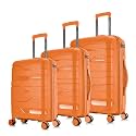Nasher Miles Paris Hard-Sided Polypropylene Luggage Set of 3 | 55cm, 65cm &amp; 75cm | 8 Wheels Double Spinner Small, Medium &amp; Large Trolley Bag for Travel | Suitcase (Orange)