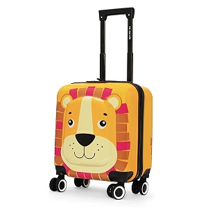 nasher miles tic tac toe polycarbonate hard-sided spinner 8 wheel cabin luggage for kids yellow 44cm17inch kids trolley bag zoo lion