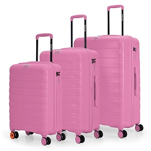 nasher miles vienna hard-sided polypropylene luggage set of 3  55cm 65cm amp 75cm  8 wheels small medium amp large trolley bag for travel  suitcase pink