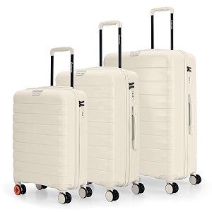 nasher miles vienna hard-sided polypropylene luggage set of 3 white cream spinner trolley bags 5565 amp 75 cm 8 wheels smallmedium amp large suitcase