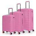 Nasher Miles Vienna Hard-Sided Polypropylene Luggage Set of 3 | 55cm, 65cm & 75cm | 8 Wheels Small, Medium & Large Trolley Bag for Travel | Suitcase (Pink)